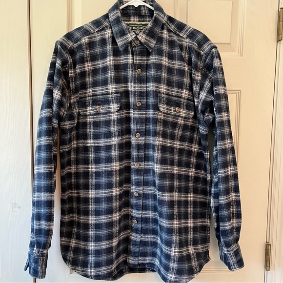 Eddie Bauer Men's Navy and White Thick Flannel Shirt. Size L-Tall - Picture 1 of 14